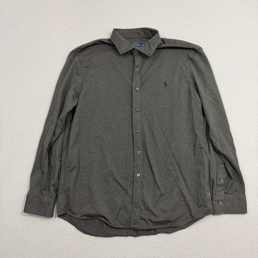 Polo Ralph Lauren Knit Dress Shirt Men's XXL Gray Long Sleeve Pony Logo Casual